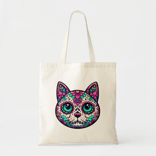 Farbenfroher Cat Sugar Skull Tragetasche (Vorne)