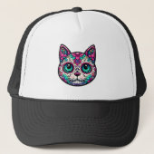 Farbenfroher Cat Sugar Skull Truckerkappe (Vorderseite)