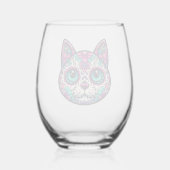 Farbenfroher Cat Sugar Skull Weinglas Ohne Stiel (Rückseite)