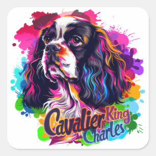 Farbenfroher Cavalier King Charles Spaniel Lebendi Quadratischer Aufkleber