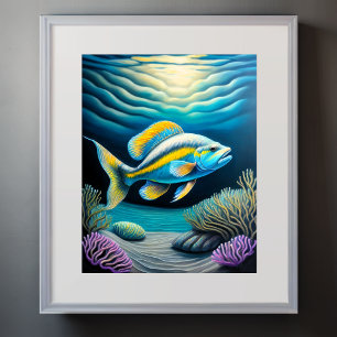 Farbenfroher Chalk Zeichnend Rifffisch II Poster