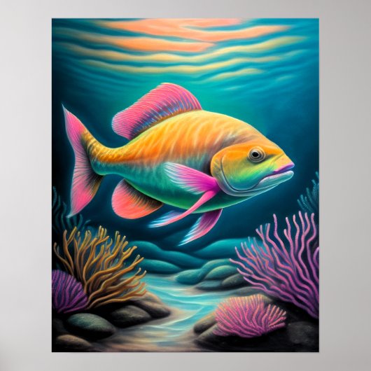 Farbenfroher Chalk Zeichnend Rifffisch Poster (Vorne)