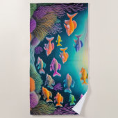 Farbenfroher Chalk Zeichnend Szene des Fischriffs Strandtuch (Vorderseite)