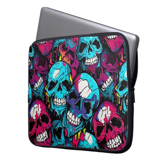 Farbenfroher Chaoskull Laptopschutzhülle (Vorderseite Links)