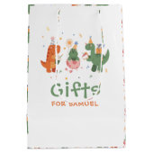 Farbenfroher Childish Dinosaurier-Kindergeburtstag Mittlere Geschenktüte (Rückseite)