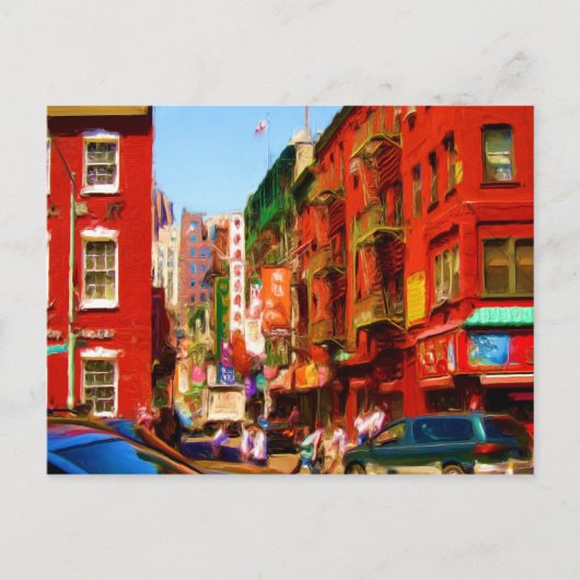 Farbenfroher Chinatown Block NYC Postkarte (Vorderseite)