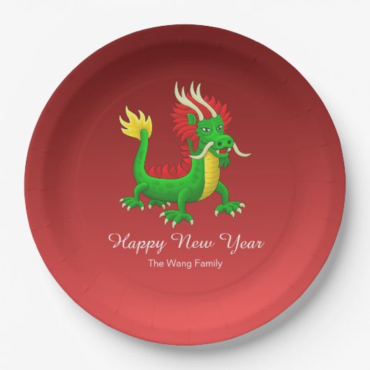 Farbenfroher chinesischer Drache Pappteller (Vorderseite)