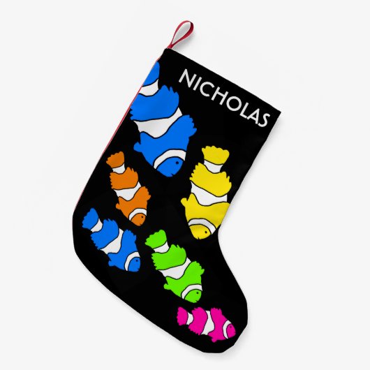 Farbenfroher Clownfisch Schwarzer Weihnachtsgebäck Kleiner Weihnachtsstrumpf (Vorderansicht (hängend))