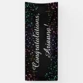 Farbenfroher Confetti auf schwarz Elegant Herzlich Banner (Vertikal)