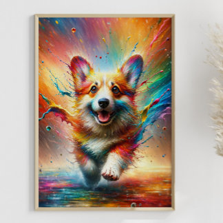 Farbenfroher Corgi Rainbow Spritzer Personalizable Poster