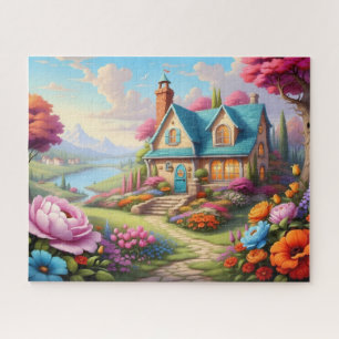 Farbenfroher Cottage-Garten am See Puzzle
