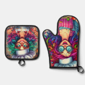 Farbenfroher Crazy Koch Koch, Geschenk Küche Ofenhandschuh & Topflappen-Set (Vorderseite)