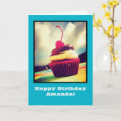 Farbenfroher Cupcake mit Cherry oben Karte (Gelbe Blume)