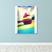 Farbenfroher Cupcake mit Cherry oben Leinwanddruck (Insitu (Holzboden))