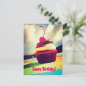Farbenfroher Cupcake mit Cherry oben Postkarte (Stehend Vorderseite)
