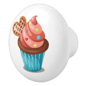 Farbenfroher Cupcake mit rosafarbenem Icing Keramikknauf (Rechts)
