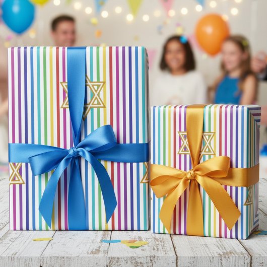 Farbenfroher Davidstern Regenbogen Dünne Streifen Geschenkpapier