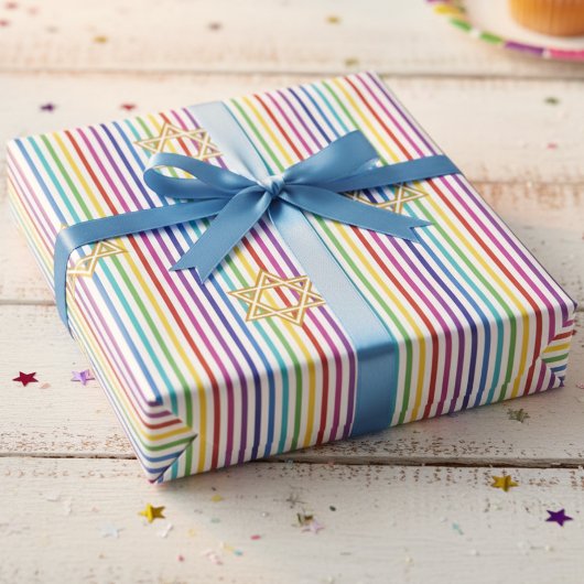 Farbenfroher Davidstern Regenbogen Dünne Streifen Geschenkpapier