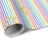 Farbenfroher Davidstern Regenbogen Dünne Streifen Geschenkpapier (Rolleneckpunkt)