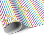 Farbenfroher Davidstern Regenbogen Dünne Streifen Geschenkpapier (Rolleneckpunkt)