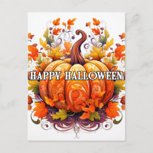 Farbenfroher Dekorativer Herbst Halloween Kürbis Postkarte