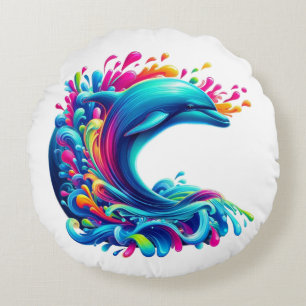 Farbenfroher Delfinsplash Rundes Kissen