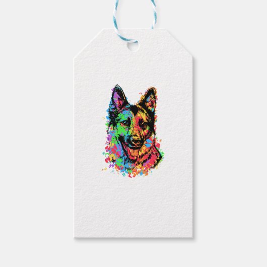 Farbenfroher Deutscher Schäferhund Geschenkanhänger (Vorderseite)