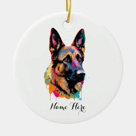Farbenfroher Deutscher Schäferhund Keramik Ornament (Vorne)