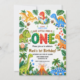 Farbenfroher Dinosaurier Erster Geburtstag Einladung