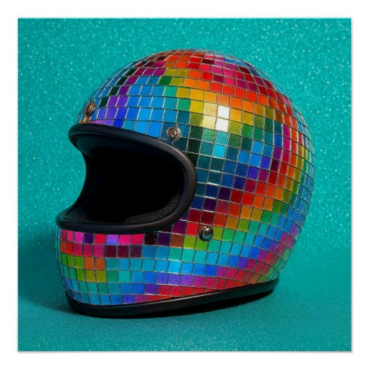 Farbenfroher Disco-Helm-Druck. Poster (Vorderseite)