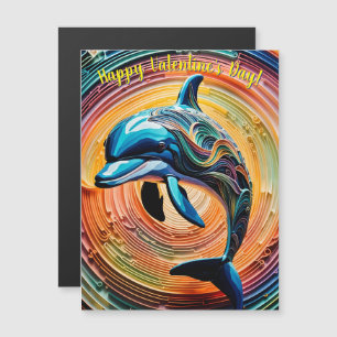 Farbenfroher Dolphin-Valentinstag Magnetkarte