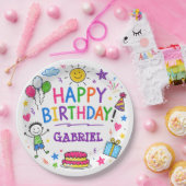 Farbenfroher Doodle Froher Geburtstag Benutzerdefi Pappteller (Party)