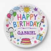 Farbenfroher Doodle Froher Geburtstag Benutzerdefi Pappteller (Vorderseite)