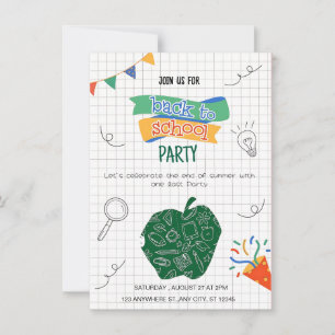 Farbenfroher Doodle-Spaß: Zurück zum Party der Sch Einladung