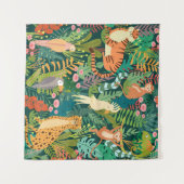 Farbenfroher Dschungel und niedliche Geparden Wandteppich (Vorderseite (Horizontal))