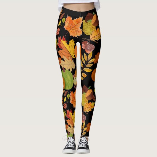 Farbenfroher dunkler Herbst hinterlässt botanische Leggings (Vorderseite)