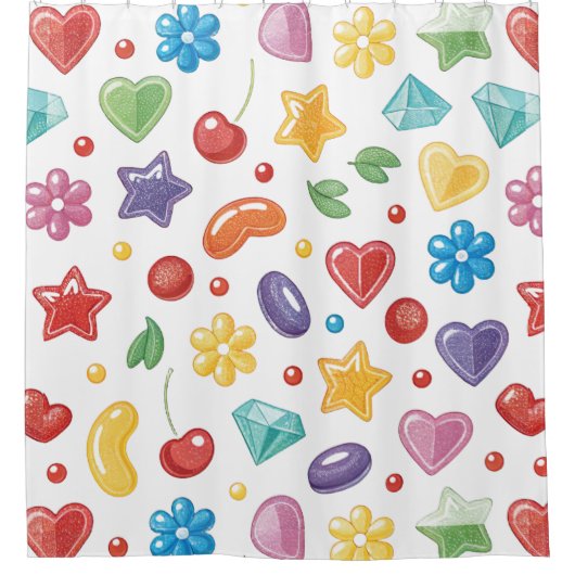 "Farbenfroher Duschvorhang mit Candy Star (Vorderseite)