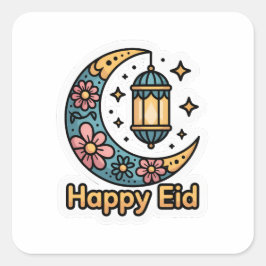 Farbenfroher Eid Mubarak Halbmond Aufkleber