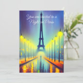 Farbenfroher Eiffelturm am Abend Party Einladung (Stehend Vorderseite)