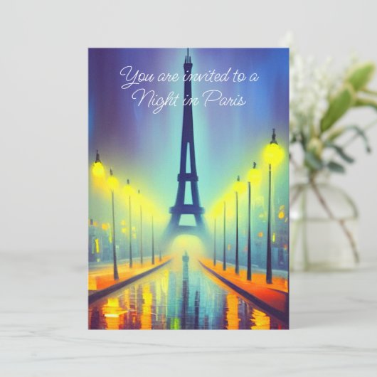 Farbenfroher Eiffelturm am Abend Party Einladung (Stehend Vorderseite)