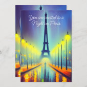 Farbenfroher Eiffelturm am Abend Party Einladung (Vorne/Hinten)