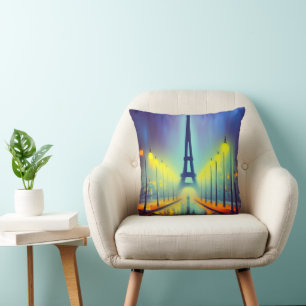Farbenfroher Eiffelturm in der Nacht Kissen
