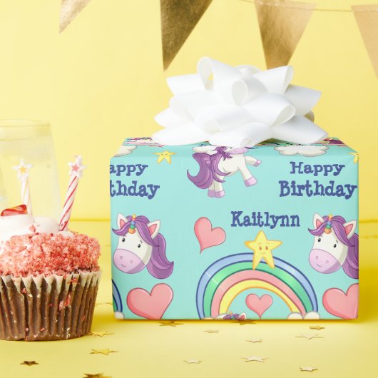 Farbenfroher Einhorn-Regenbogen-Kindergeburtstag Geschenkpapier (Geburtstagsparty)