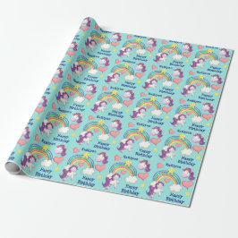 Farbenfroher Einhorn-Regenbogen-Kindergeburtstag Geschenkpapier