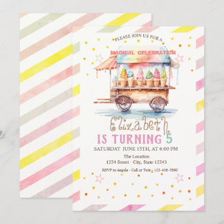 Farbenfroher Eiscreme LKW gestreift Geburtstag Einladung