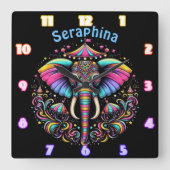 Farbenfroher Elefant auf einer festlichen Messe Quadratische Wanduhr (Vorderseite)