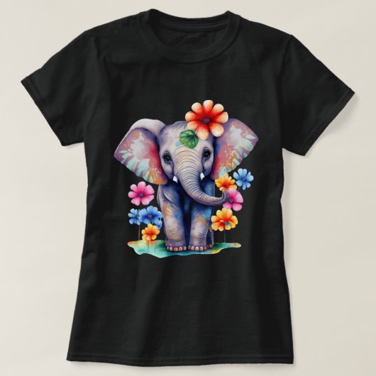Farbenfroher Elefant mit Blume T-Shirt (Design vorne)