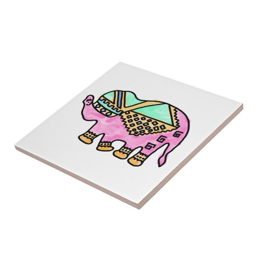 Farbenfroher Elefant, moderne Aquarell Fliese (Seite)