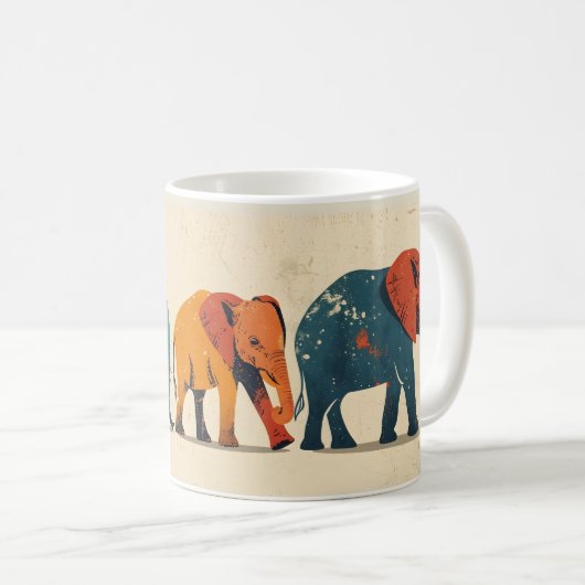 Farbenfroher Elefant Vintag Kaffeetasse (VorderseiteRechts)