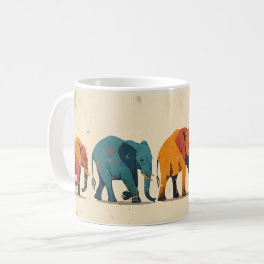 Farbenfroher Elefant Vintag Kaffeetasse (Vorderseite Links)